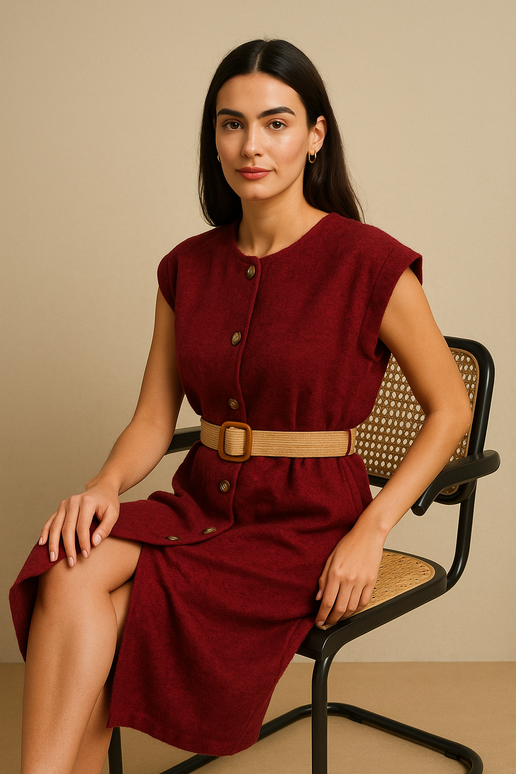 Gilet Long Sans Manches - Élégance Texturée & Ceinture Raffinée (Taille 48-50)