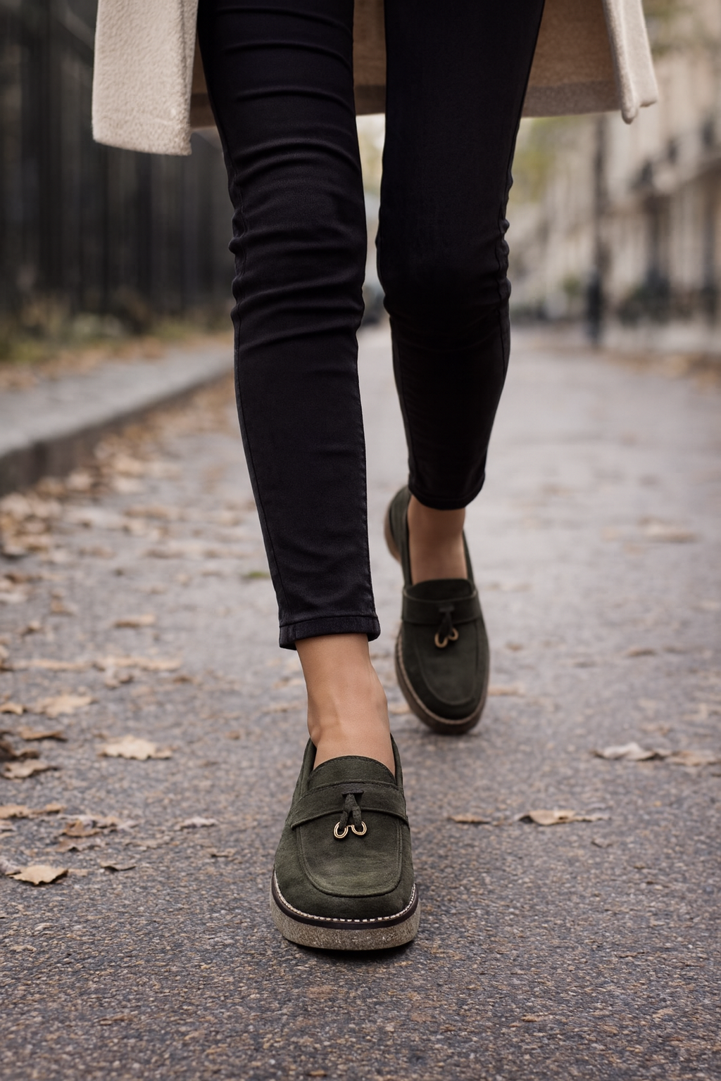 Mocassins Femme en Suédine - Kaki Chic & Semelle Confort