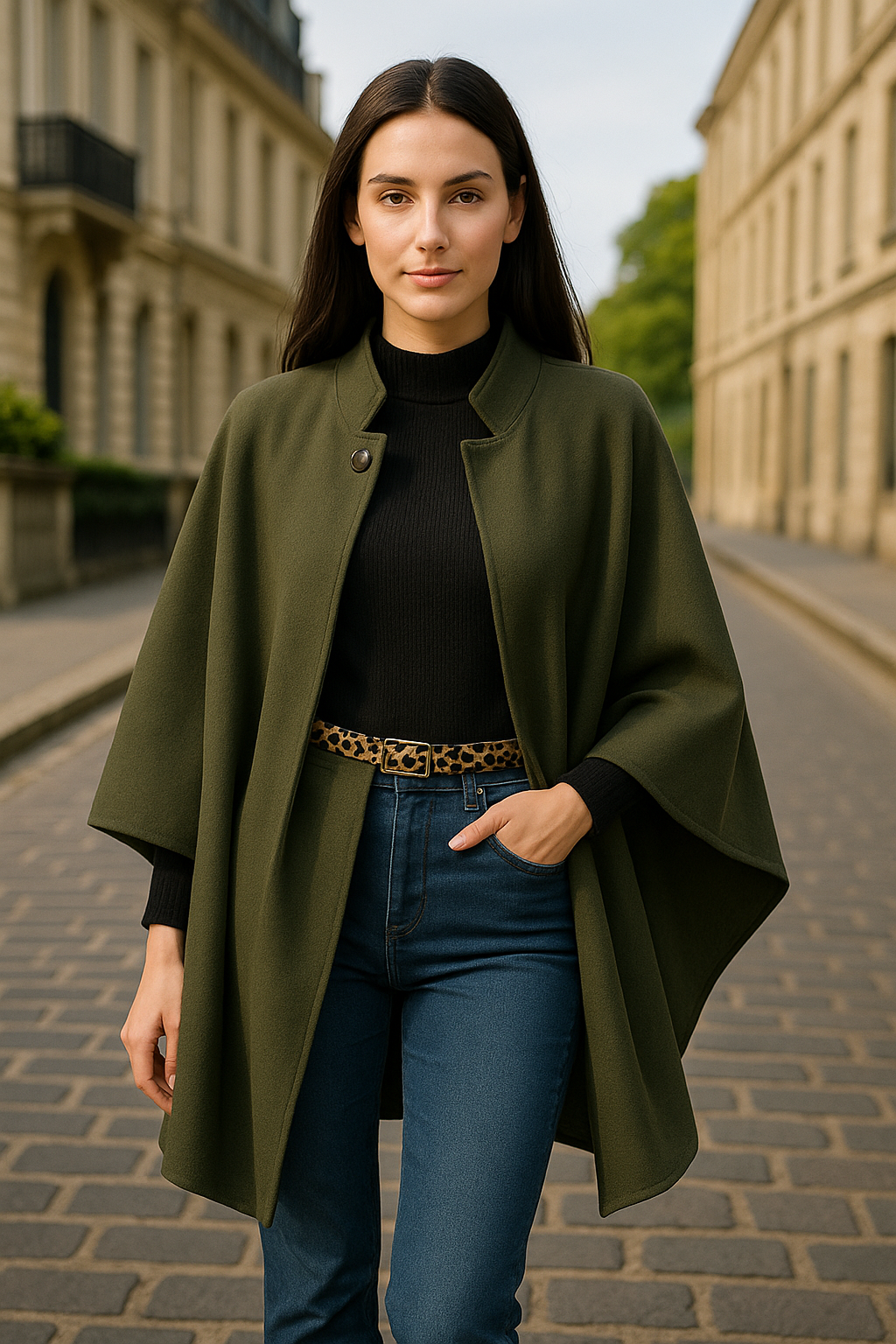 Cape Élégante A2R Collection - Coupe Chic avec Ceinture Léopard du 36 au 50