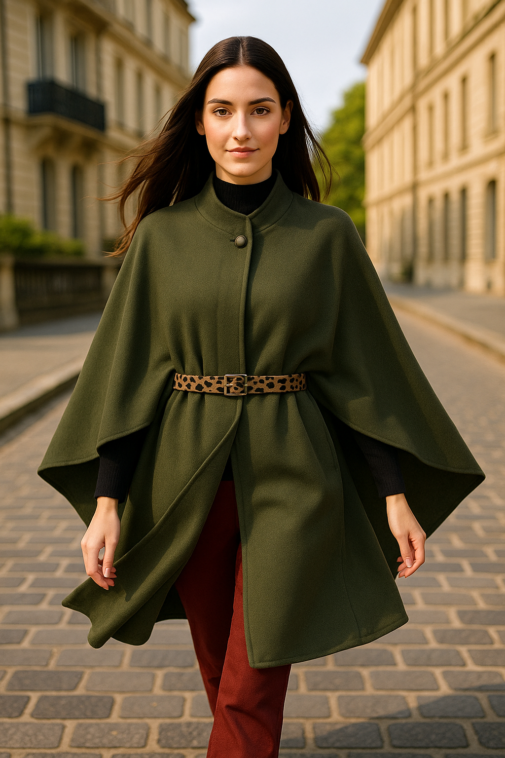 Cape Élégante A2R Collection - Coupe Chic avec Ceinture Léopard du 36 au 50