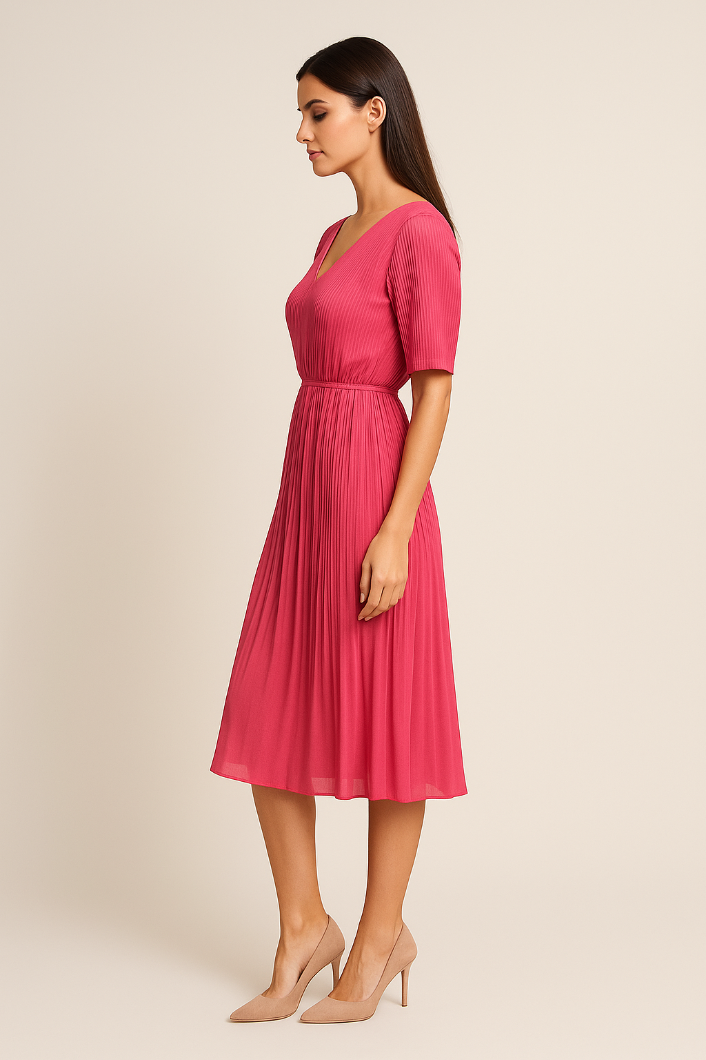 Robe Plissée Élégante A2R Collection - Décolleté V Chic & Taille Élastique (36-44)