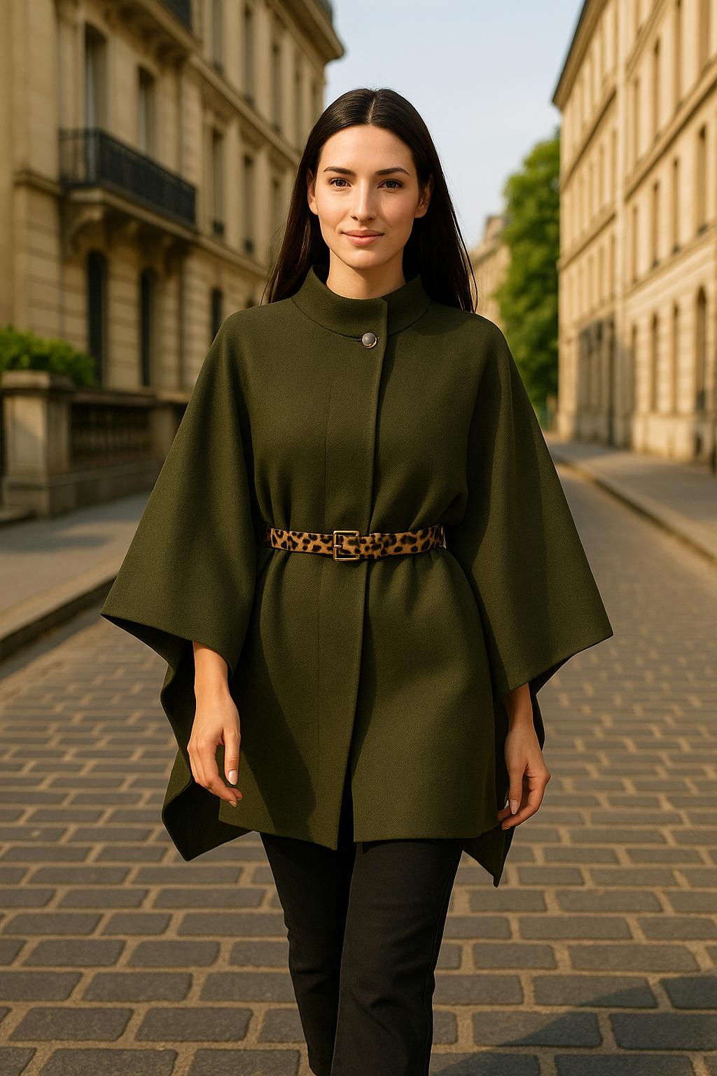 Cape Élégante A2R Collection - Coupe Chic avec Ceinture Léopard du 36 au 50