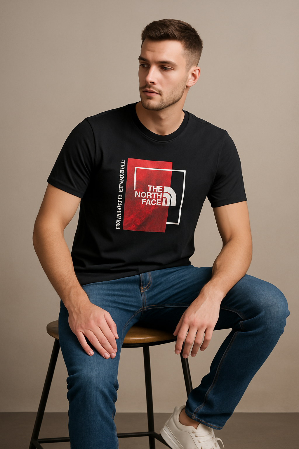 T-shirt The North Face - Noir - Logo Carré Rouge (Taille M)