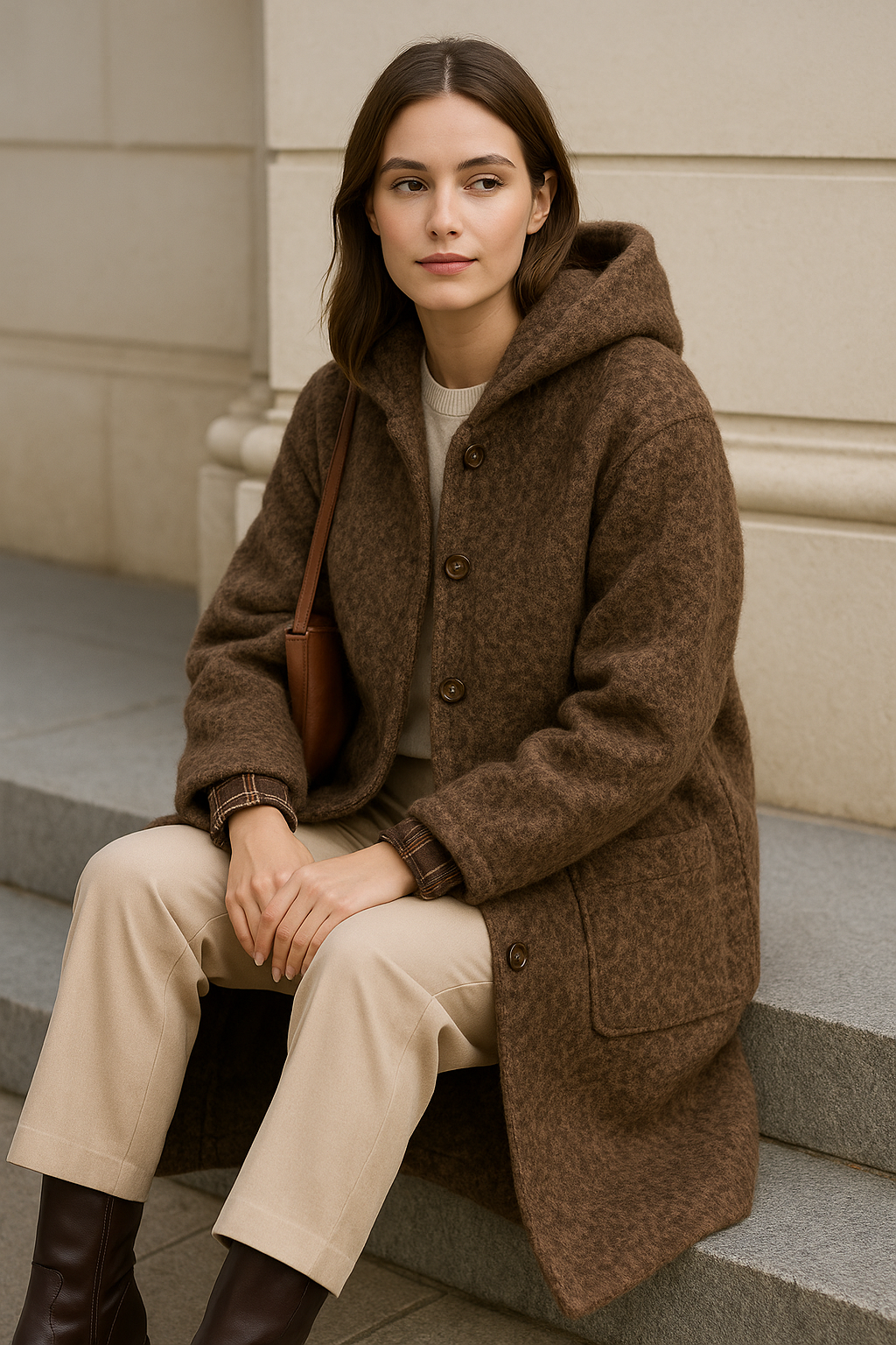 Manteau Douillet Étoile - Marron & Noir (Taille Unique 38- 46)