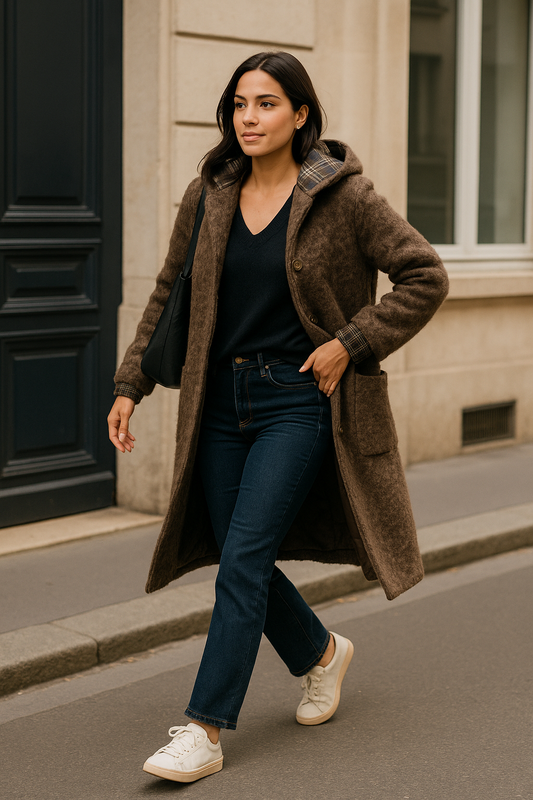 Manteau Douillet Étoile - Marron & Noir (Taille Unique 38- 46)