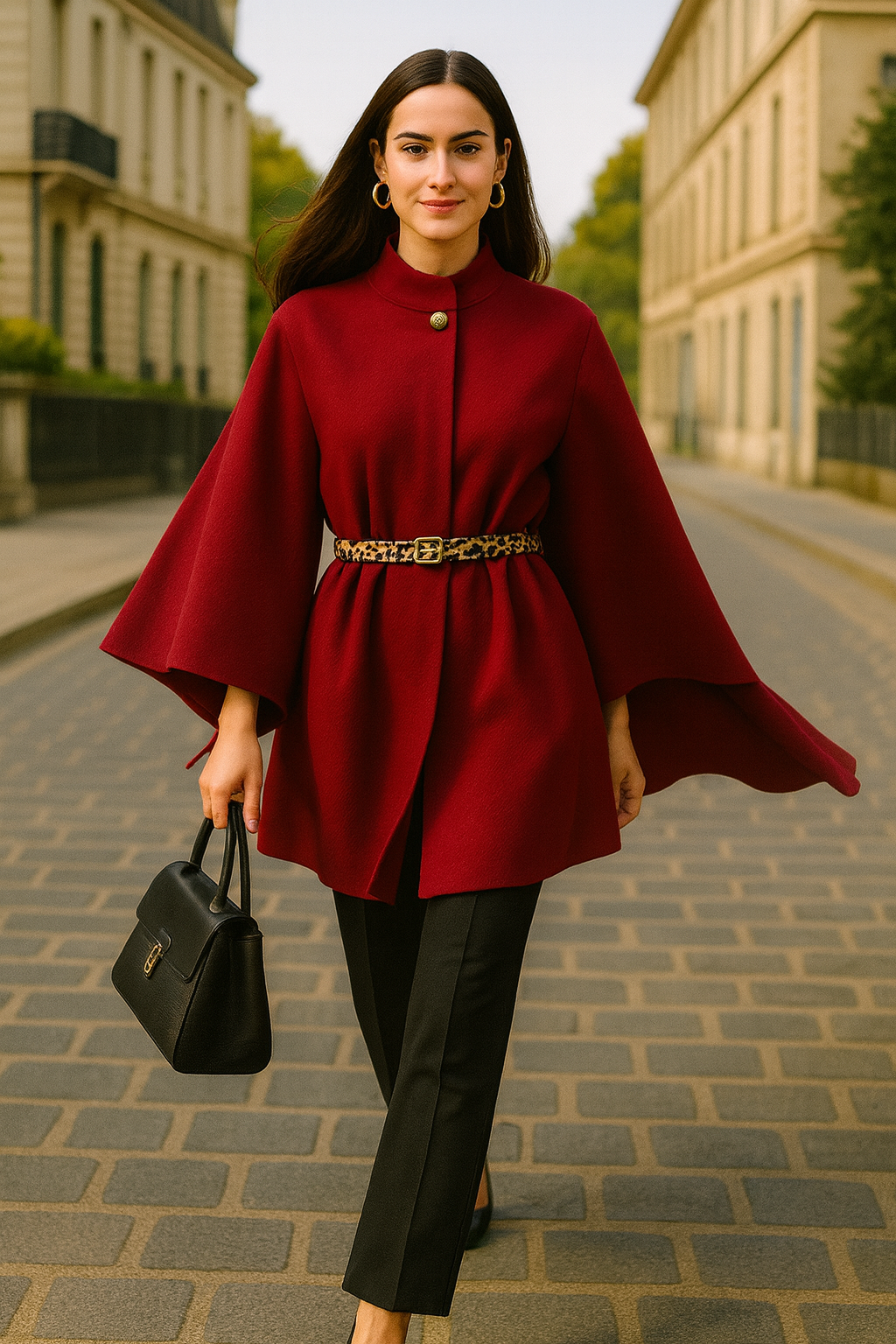 Cape Élégante A2R Collection - Coupe Chic avec Ceinture Léopard du 36 au 50