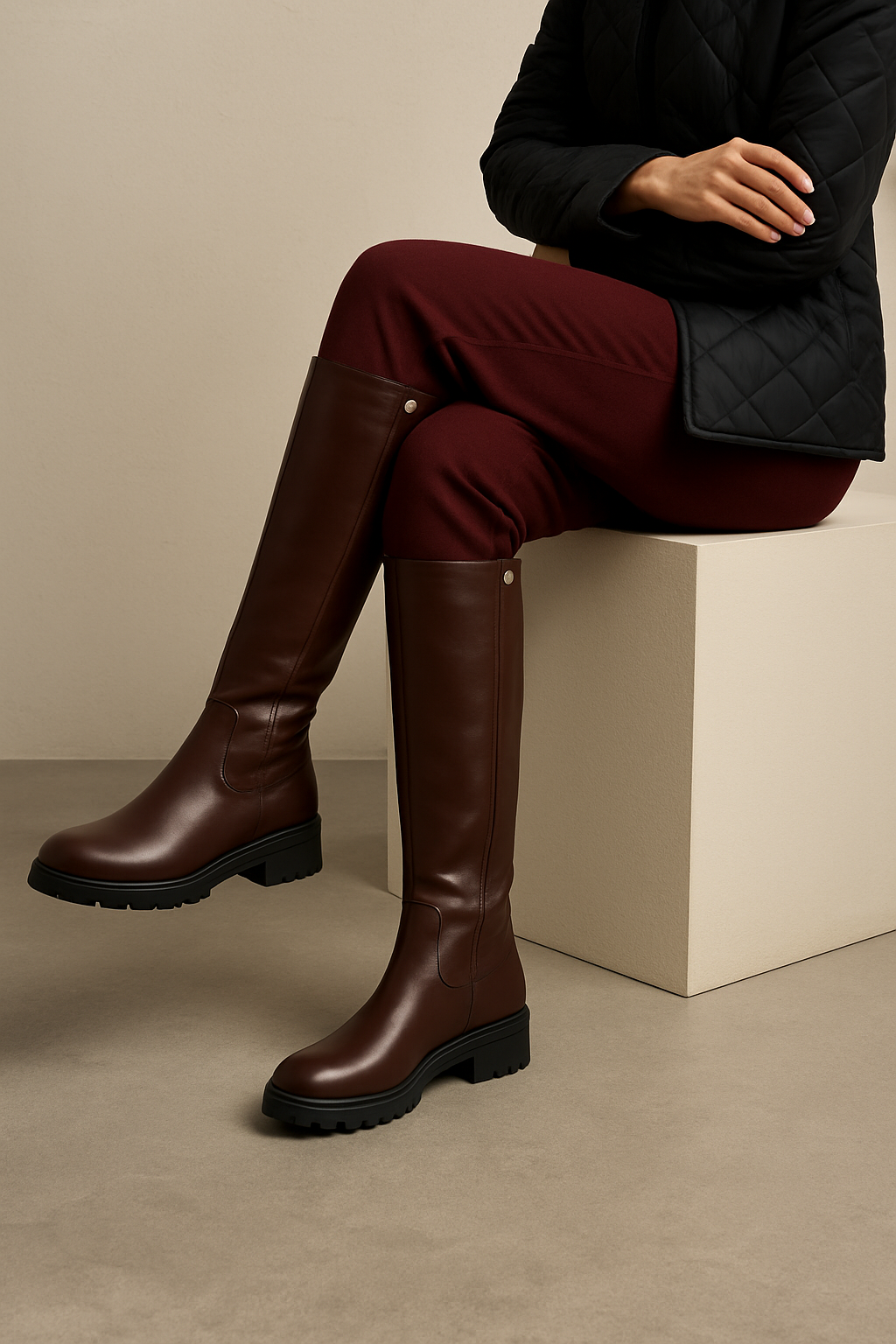 Bottes Femme Mi-Mollet - Simili Cuir Marron - Confort & Style Élégant - A2R Collection