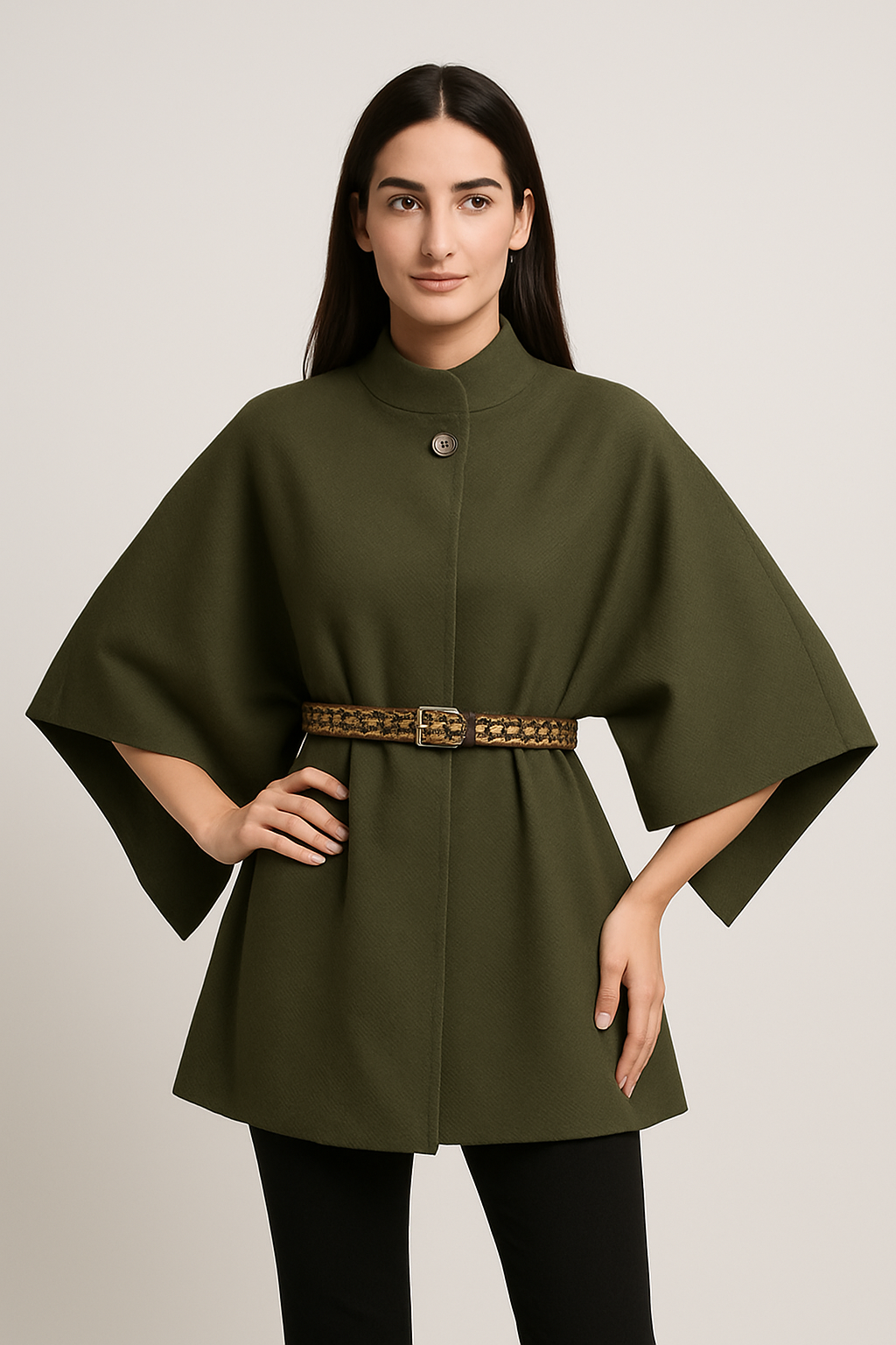 Cape Élégante A2R Collection - Coupe Chic avec Ceinture Léopard du 36 au 50