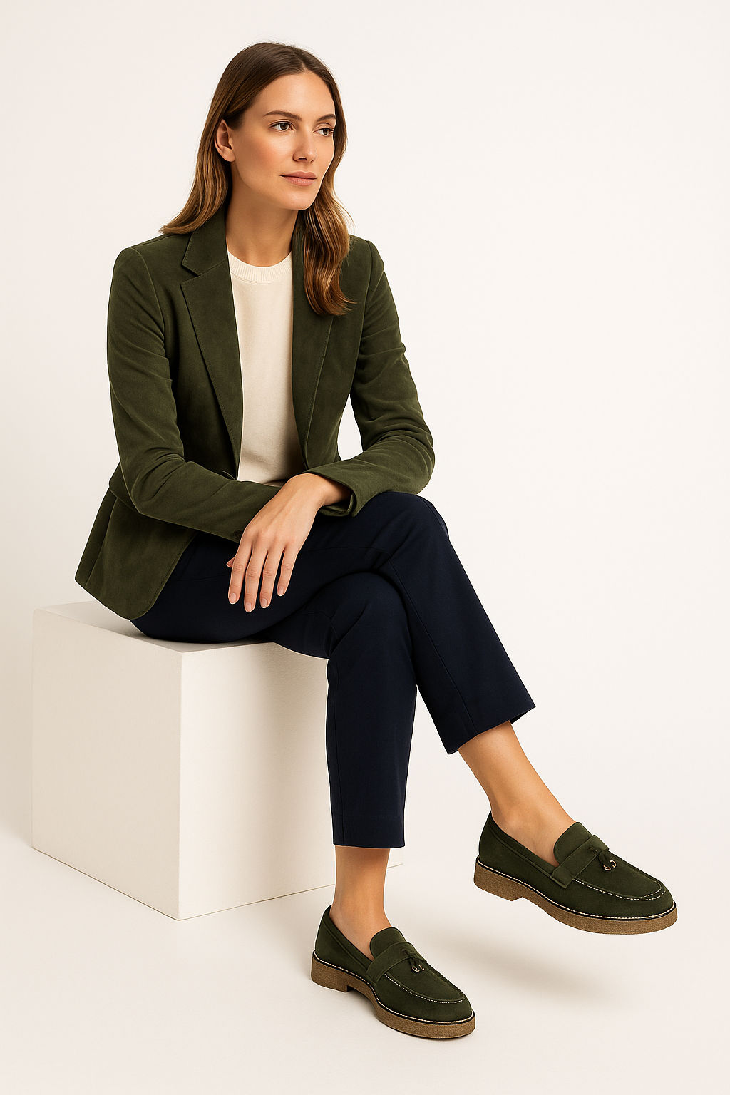 Mocassins Femme en Suédine - Kaki Chic & Semelle Confort