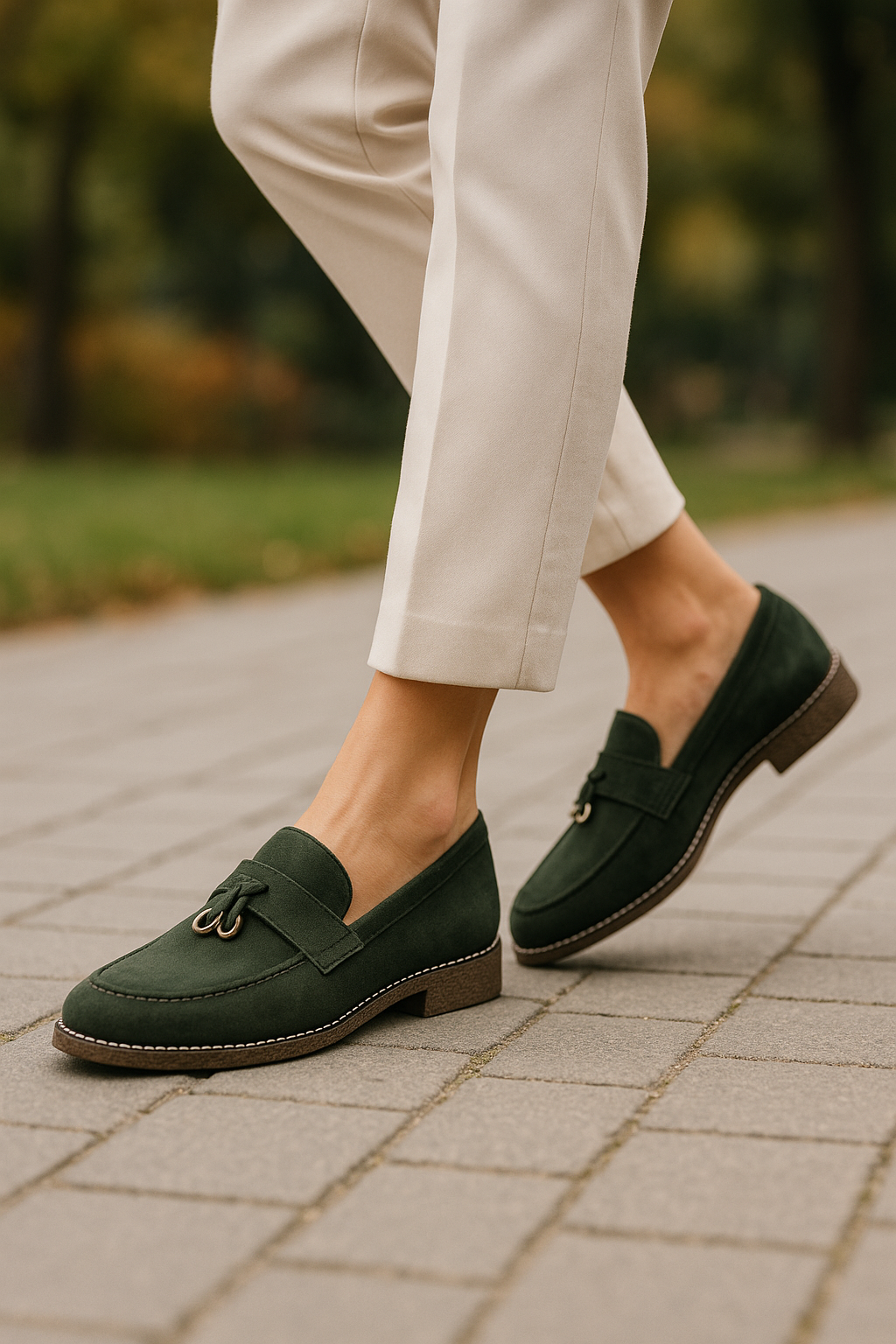 Mocassins Femme en Suédine - Kaki Chic & Semelle Confort