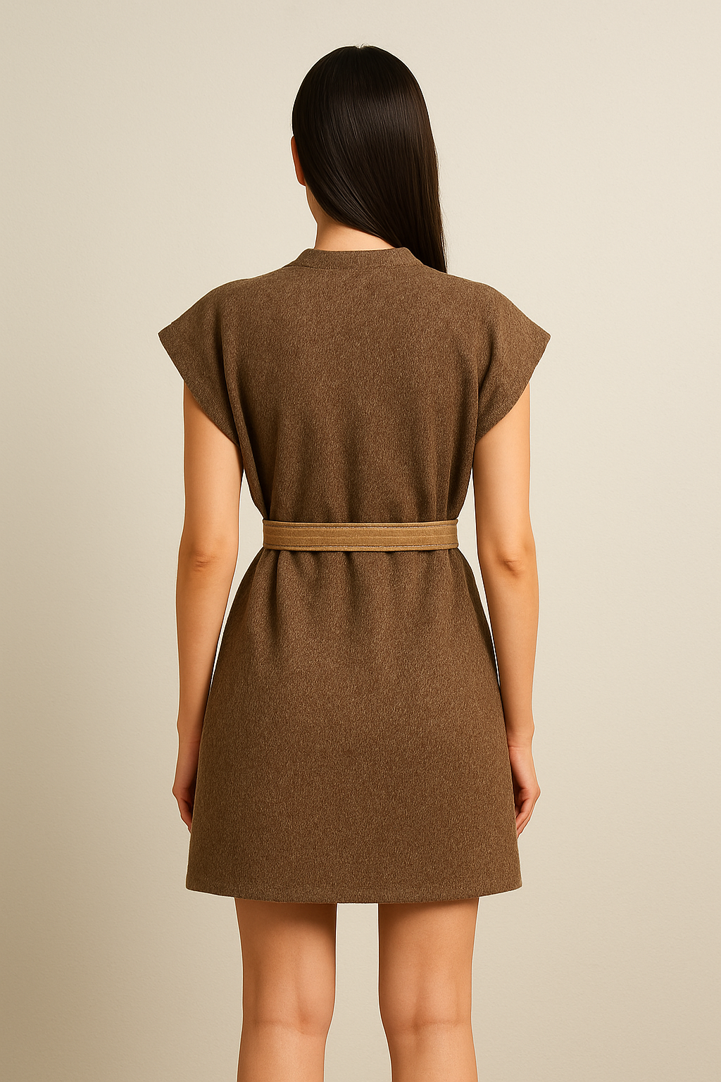 Gilet Long Sans Manches - Élégance Texturée & Ceinture Raffinée (Taille 48-50)