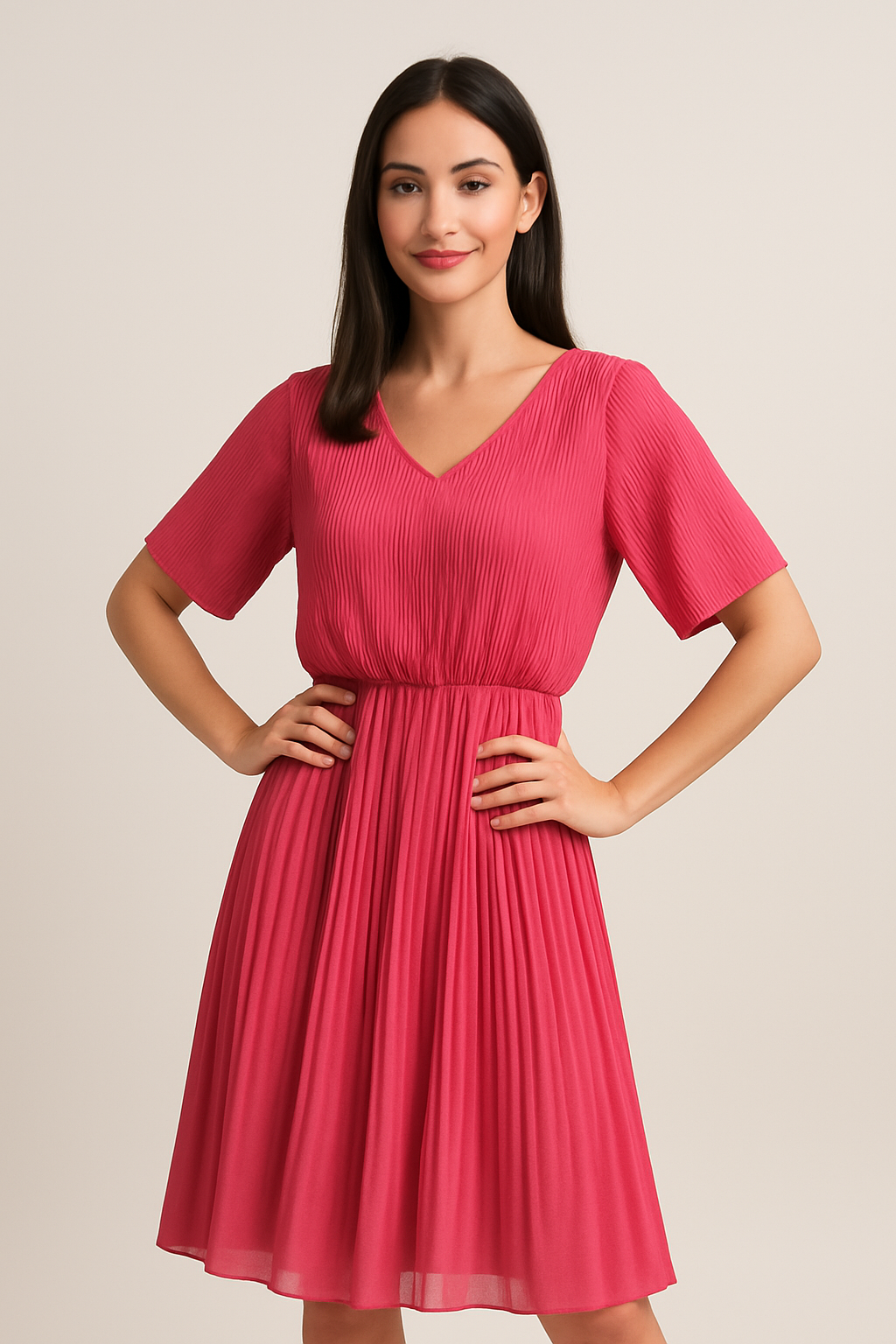 Robe Plissée Élégante A2R Collection - Décolleté V Chic & Taille Élastique (36-44)