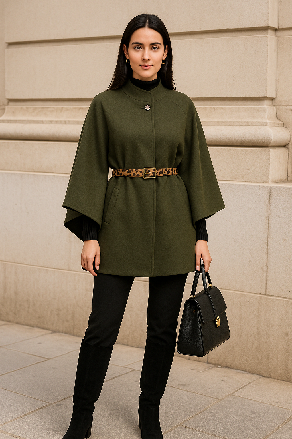 Cape Élégante A2R Collection - Coupe Chic avec Ceinture Léopard du 36 au 50